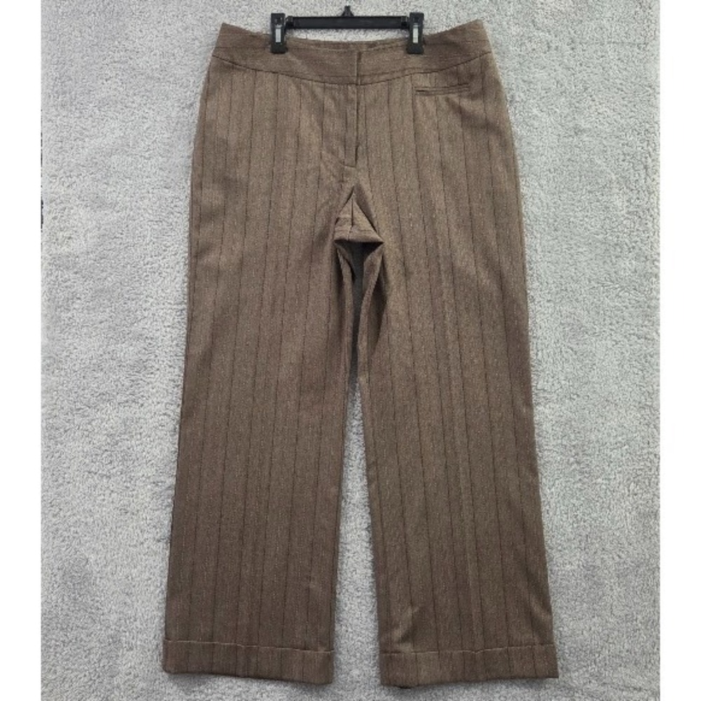 Chico's Women's 14 Brown Pinstripe Dress Pants Size 2.5 Straight Wide Leg Cuffed - Picture 1 of 13